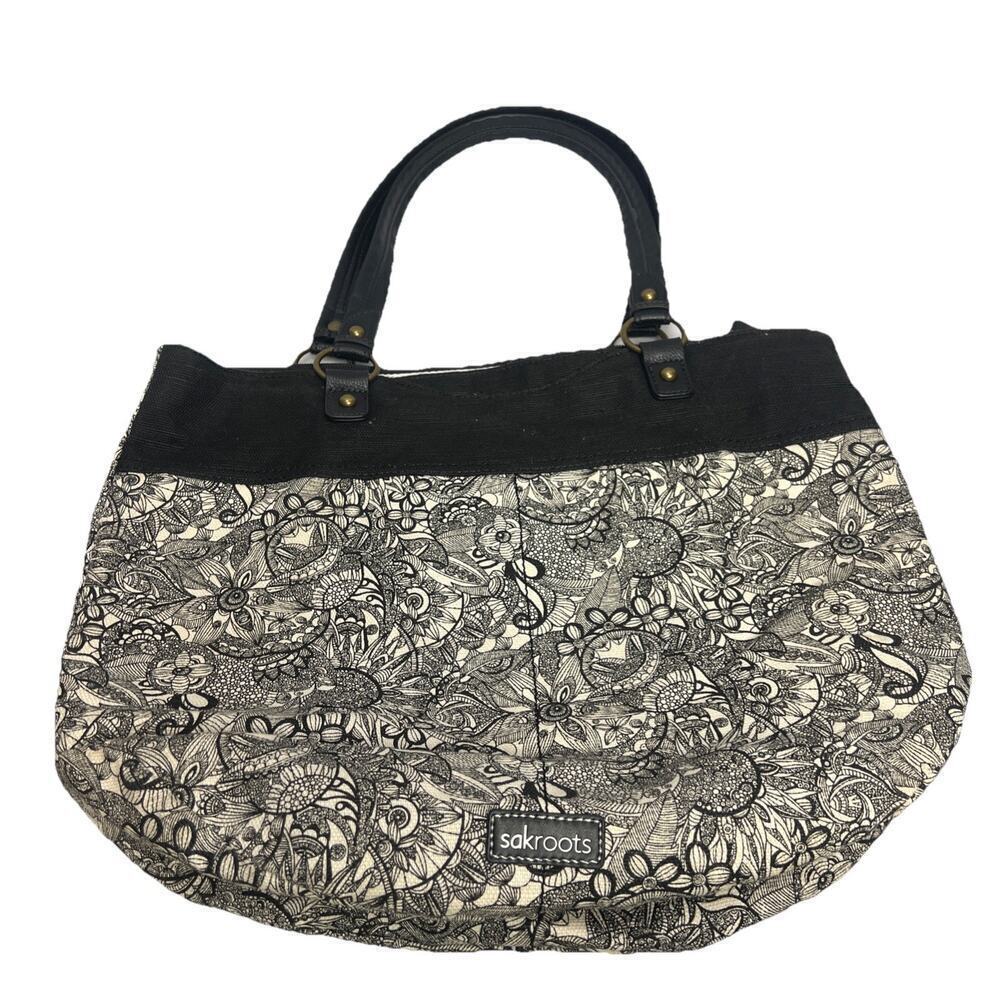 Sakroots Black White Floral Tote Bag Purse Handbag